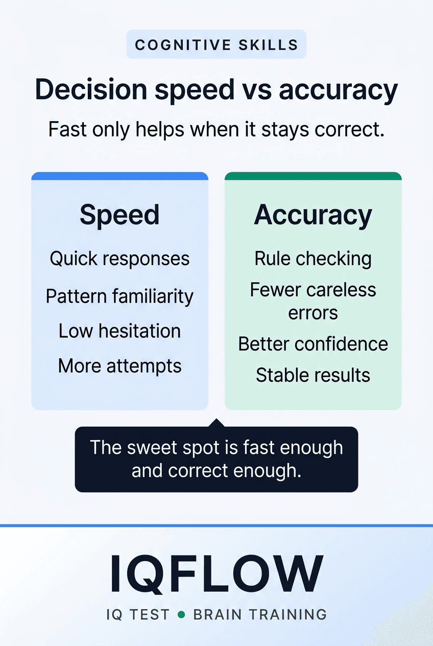 IQFlow Pinterest comparison pin explaining decision speed versus accuracy.