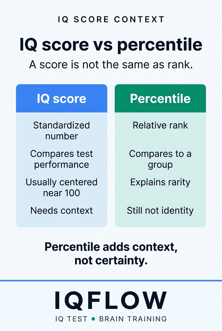 IQFlow Pinterest comparison pin explaining IQ score versus percentile.