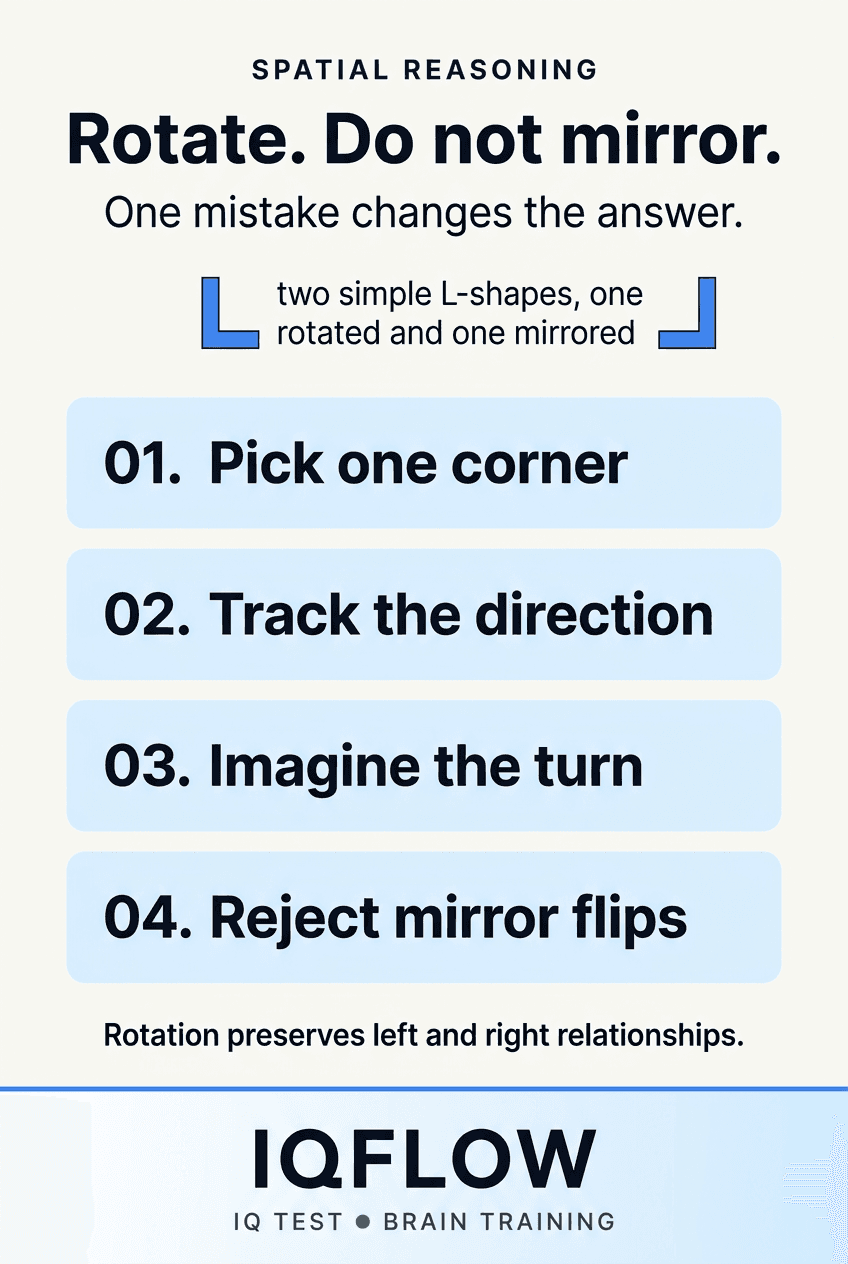 IQFlow Pinterest pin explaining a mental rotation trick.