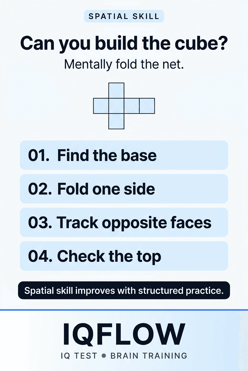 IQFlow Pinterest pin explaining a spatial visualization cube exercise.