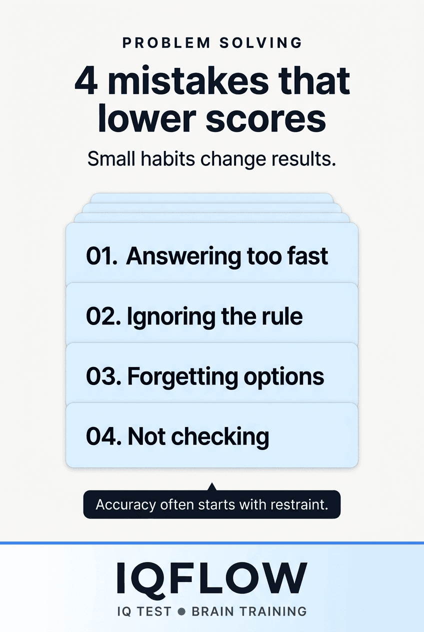 IQFlow Pinterest pin listing four problem-solving mistakes that lower scores.