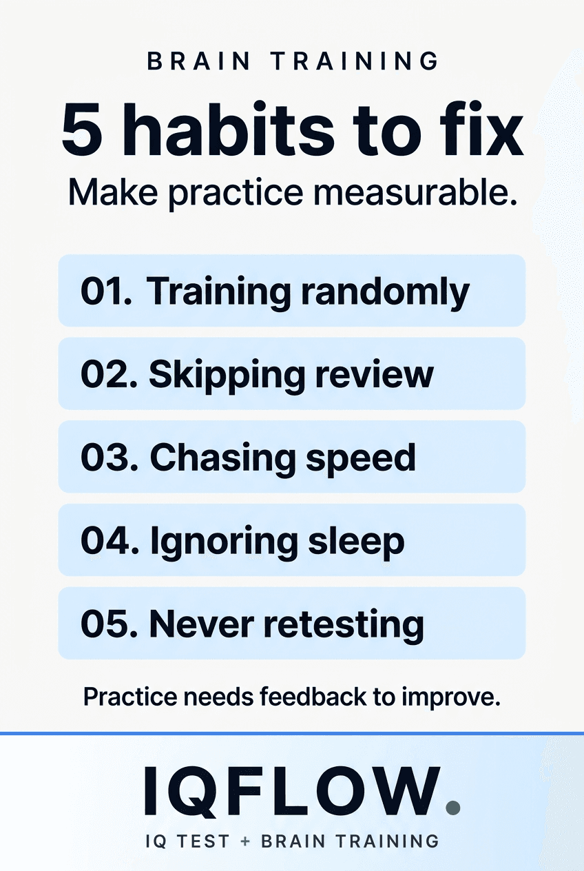 IQFlow Pinterest pin listing five brain training mistakes to fix.