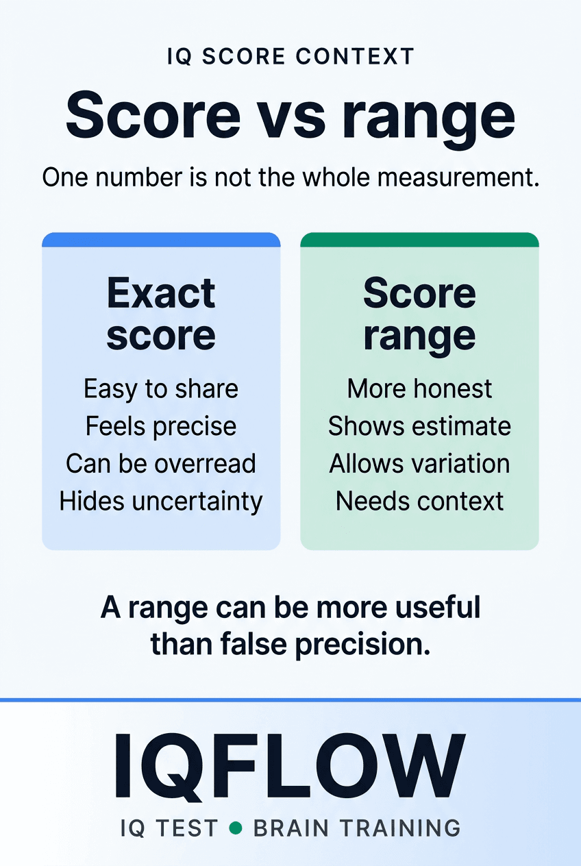 IQFlow Pinterest comparison pin explaining exact IQ scores versus score ranges.