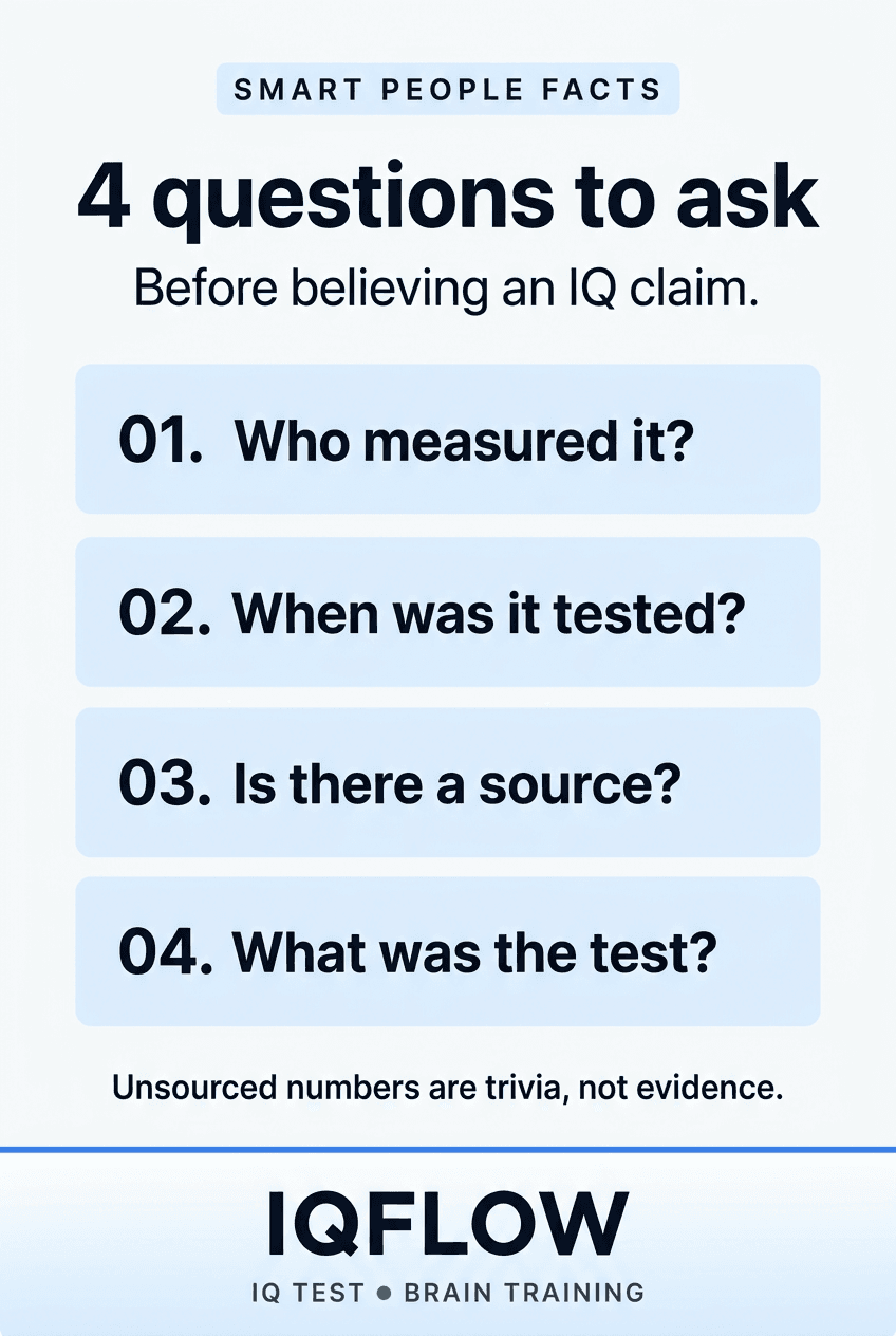 IQFlow Pinterest pin with a checklist for evaluating celebrity IQ claims.