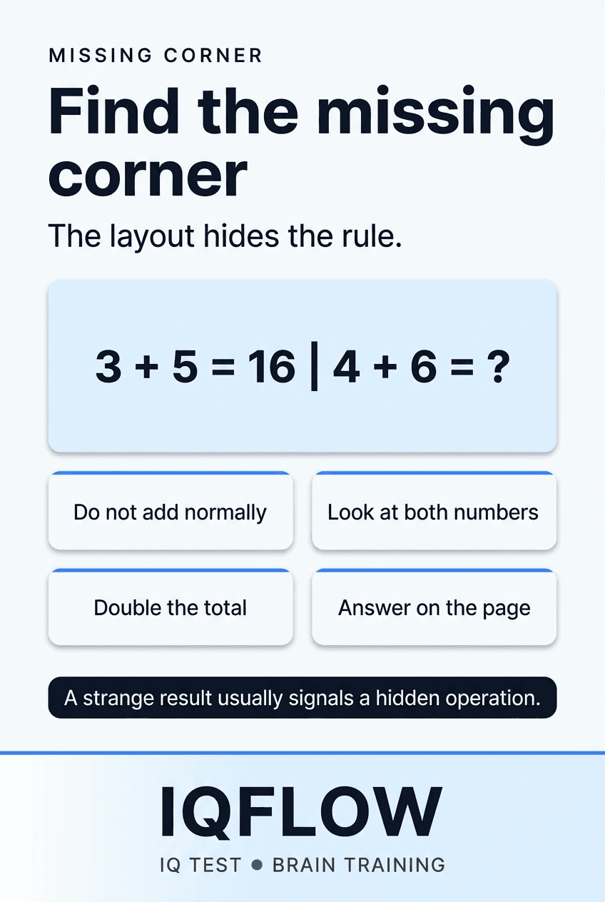IQFlow Pinterest pin with the puzzle 3 plus 5 equals 16 and 4 plus 6 equals question mark.