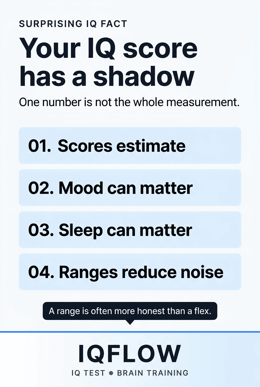 IQFlow Pinterest pin explaining that IQ scores are estimates with ranges.