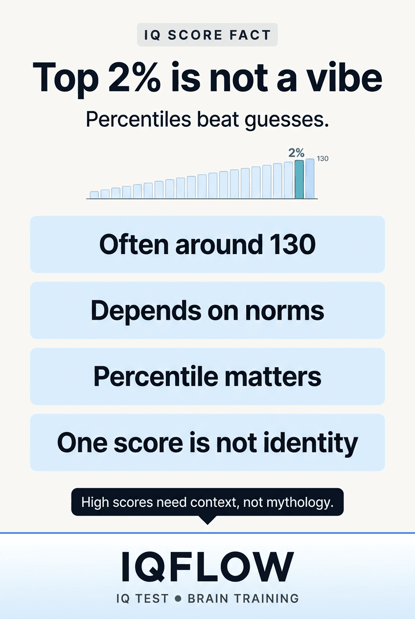 IQFlow Pinterest pin explaining top 2 percent IQ percentile context.